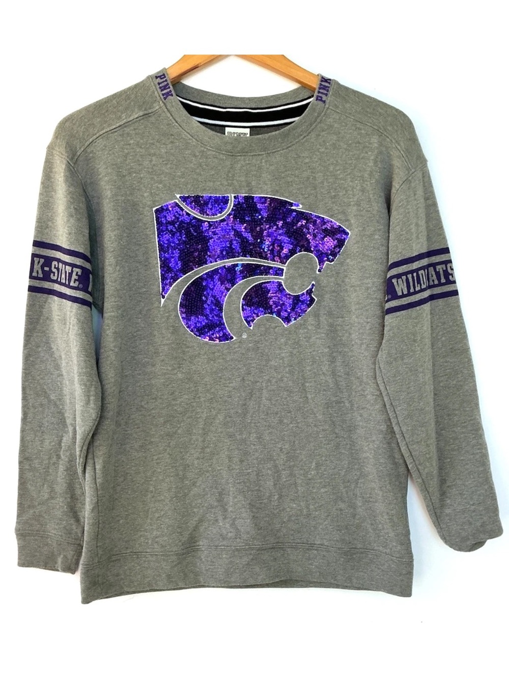 PINK Victoria's Secret Gray Crewneck with Purple Sequin Wildcats Logo